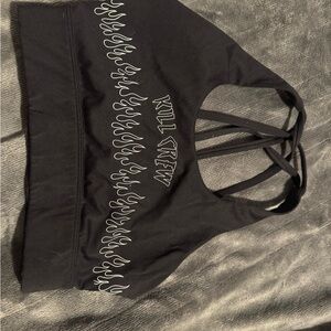 Kill Crew Black Sports Bra with White Flame Design